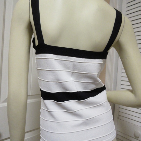 Vintage Y2K 2000s Boston Proper Sleeveless Bandage Tank Top Bodycon White Black - Picture 7 of 8